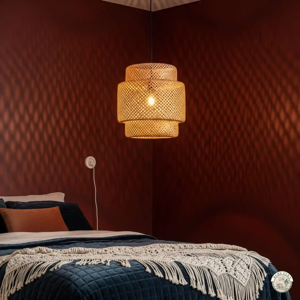 Rattan pendant light with shadows.