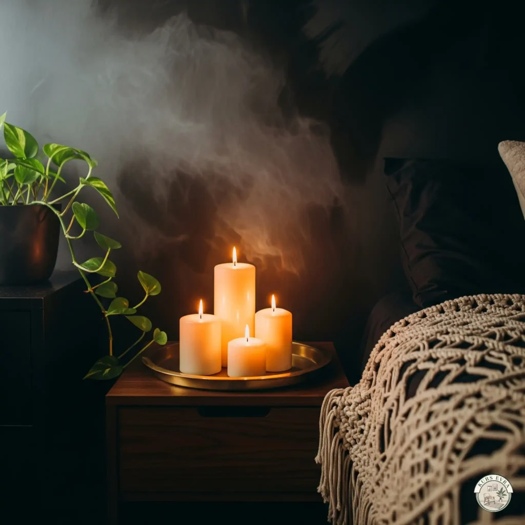 Candles on a brass tray.