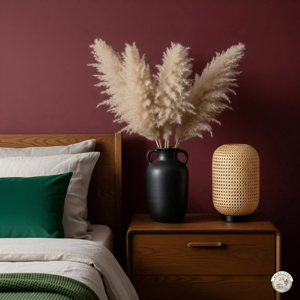 Pampas grass in black vase.