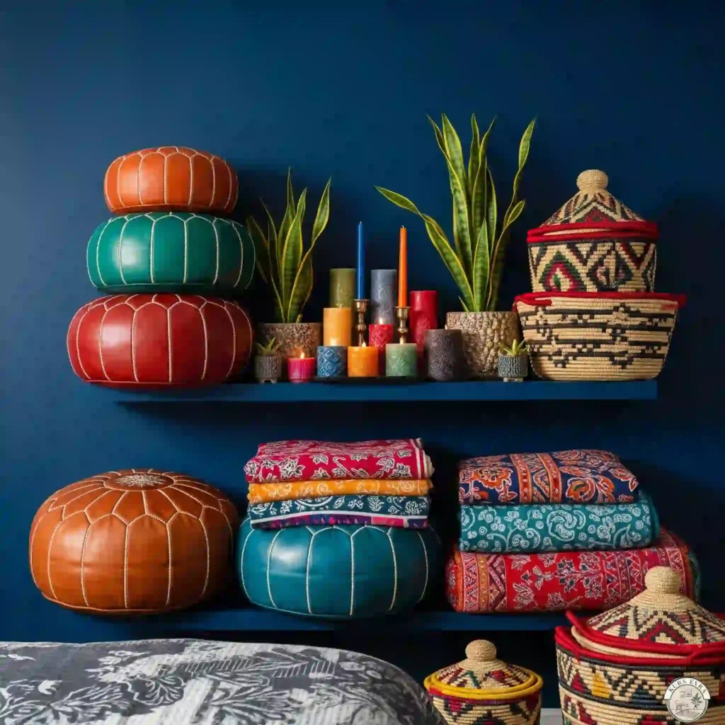 Kaleidoscopic Gallery Wall: Vibrant abstract gallery wall over teal